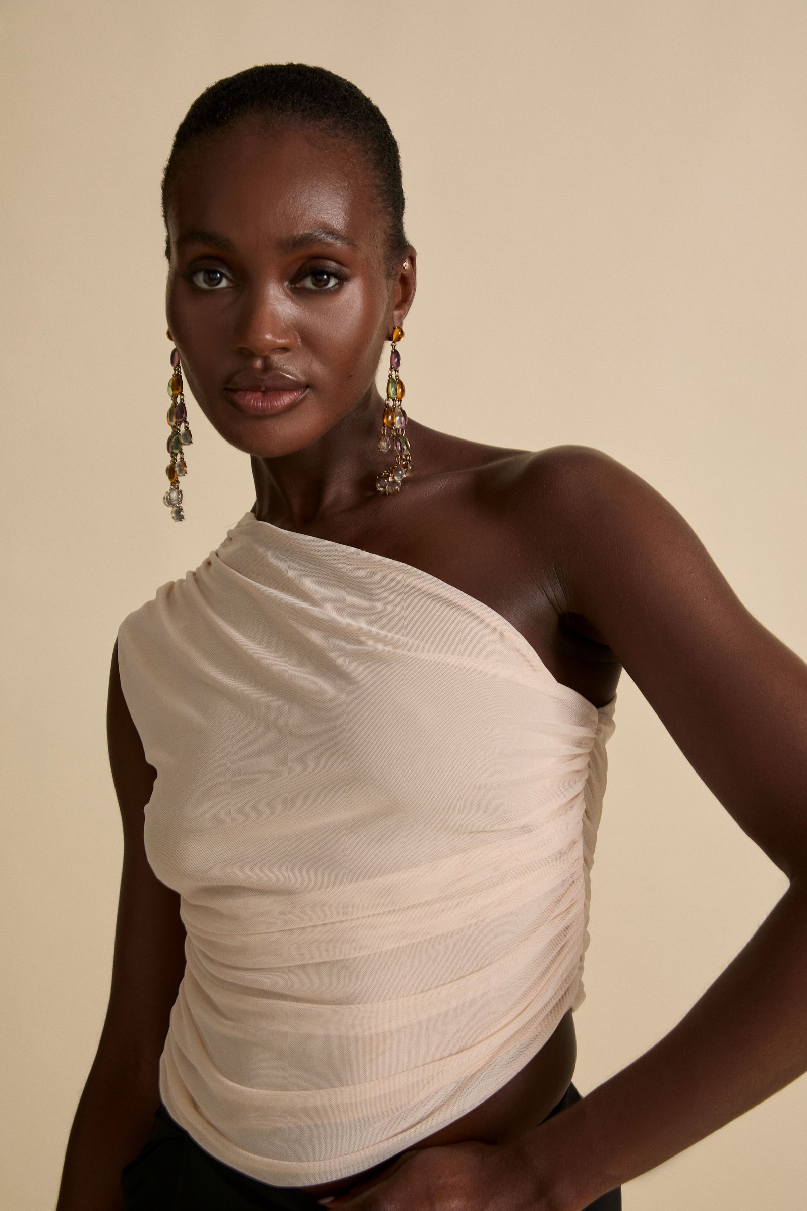 AURA ONE SHOULDER ASYMMETRIC TOP - Antique White