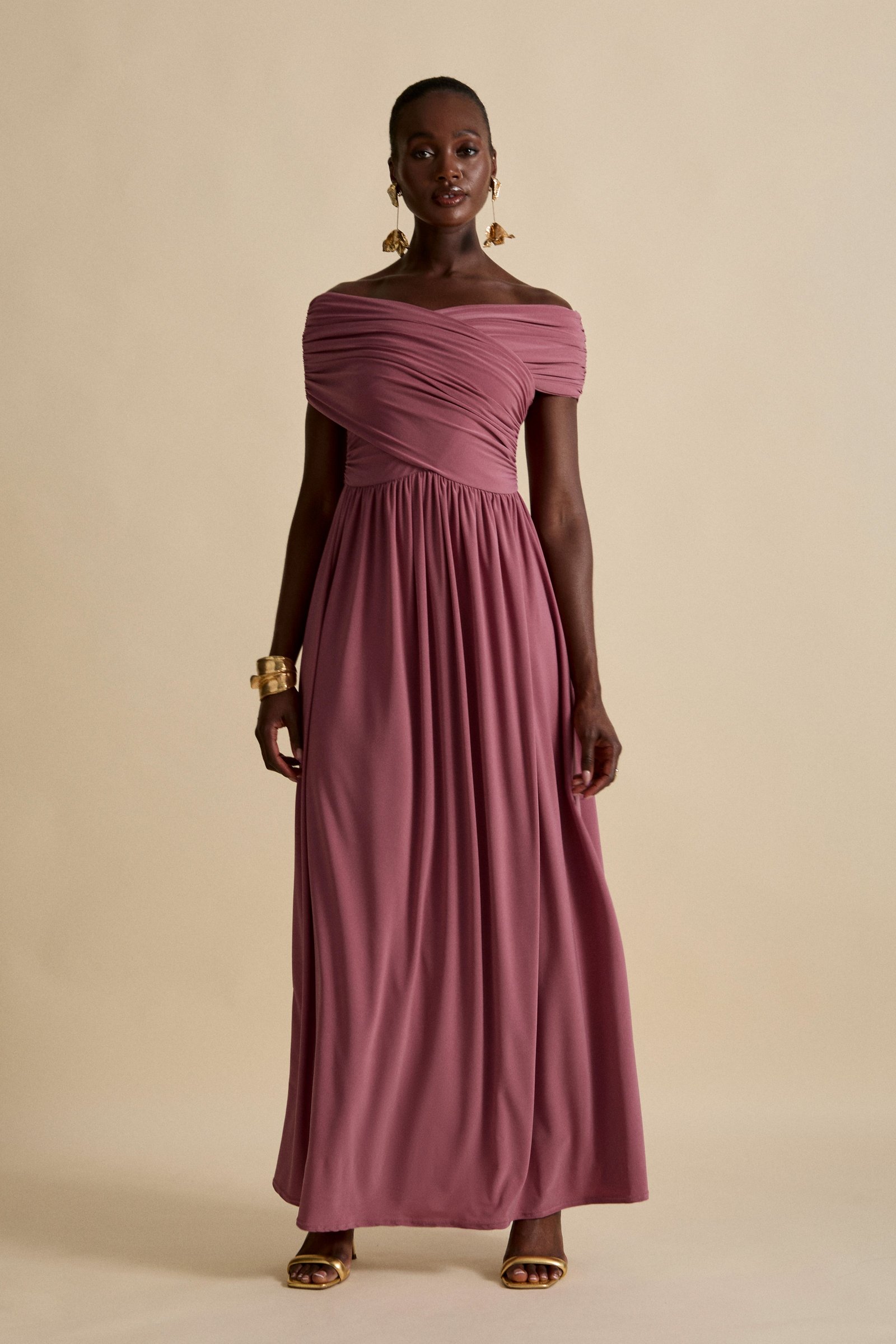 SIDRA RUCHED OFF SHOULDER MAXI DRESS