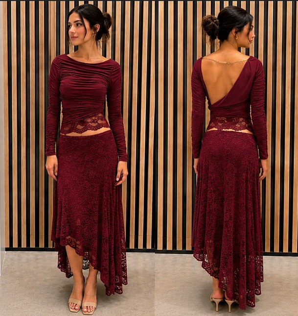 AMBER LACE CO-ORD SET - Rumba Red