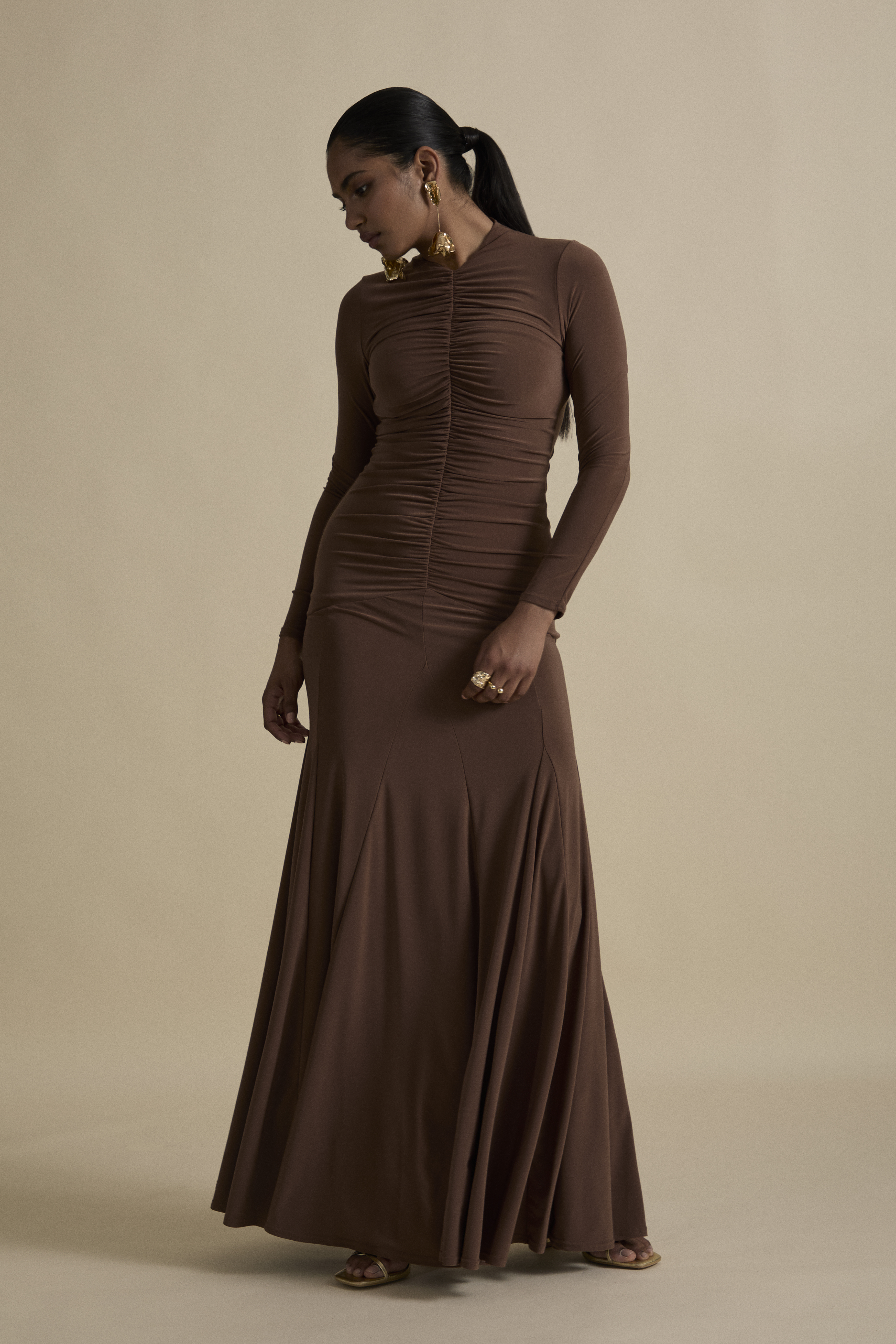 ZINNIA MAXI DRESS - Woodsmoke Tan
