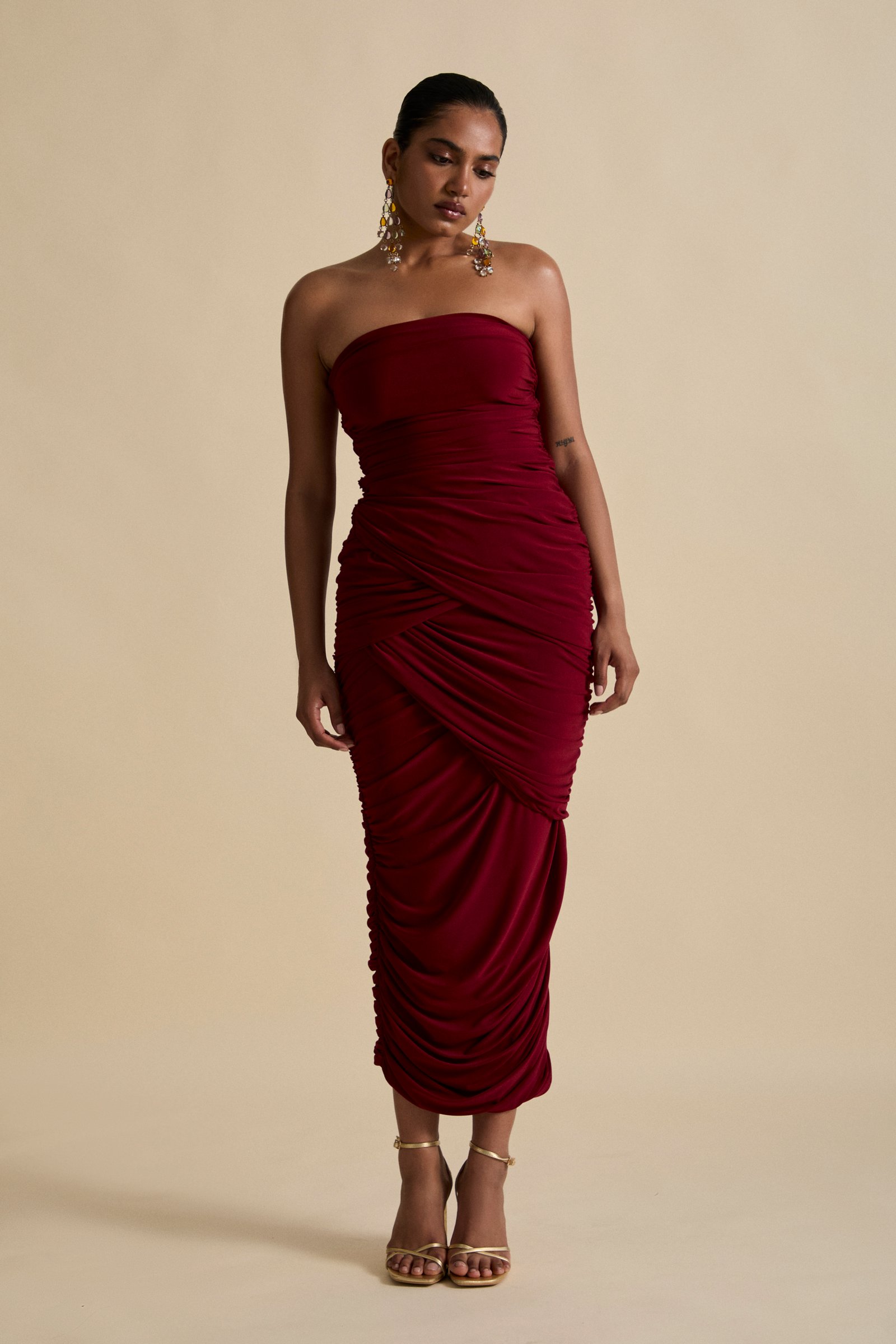MEISSA BANDEAU DRAPE MIDAXI DRESS